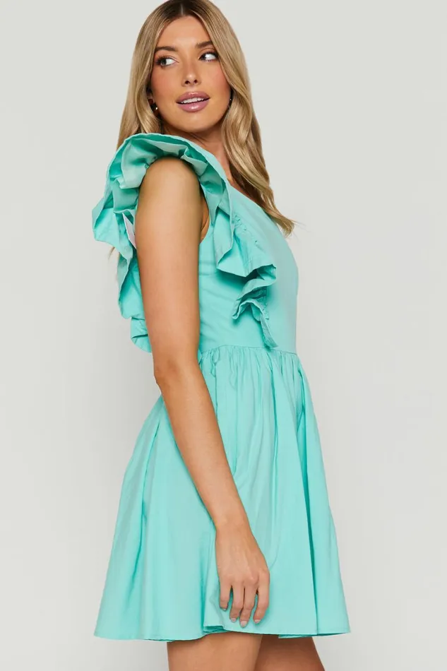 Brodie Mini Dress 8211 One Shoulder Frill Dress In Green Women Showpo Dresses