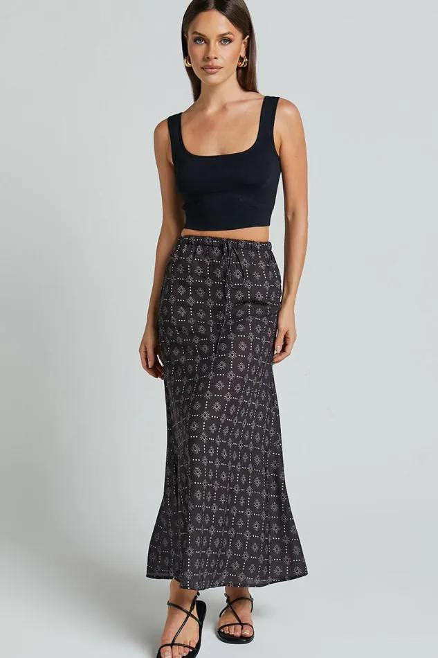 Brunita Midi Skirt 8211 Low Waisted Drawstring Slip Skirt In Sol De Cruz Print Women Showpo Skirts Brunita Midi Skirt 8211 Low Waisted Drawstring Slip Skirt In Sol De Cruz Print Women Showpo Skirts