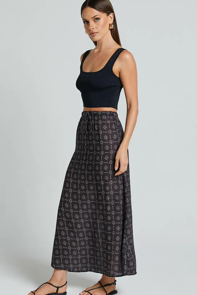 Brunita Midi Skirt 8211 Low Waisted Drawstring Slip Skirt In Sol De Cruz Print Women Showpo Skirts
