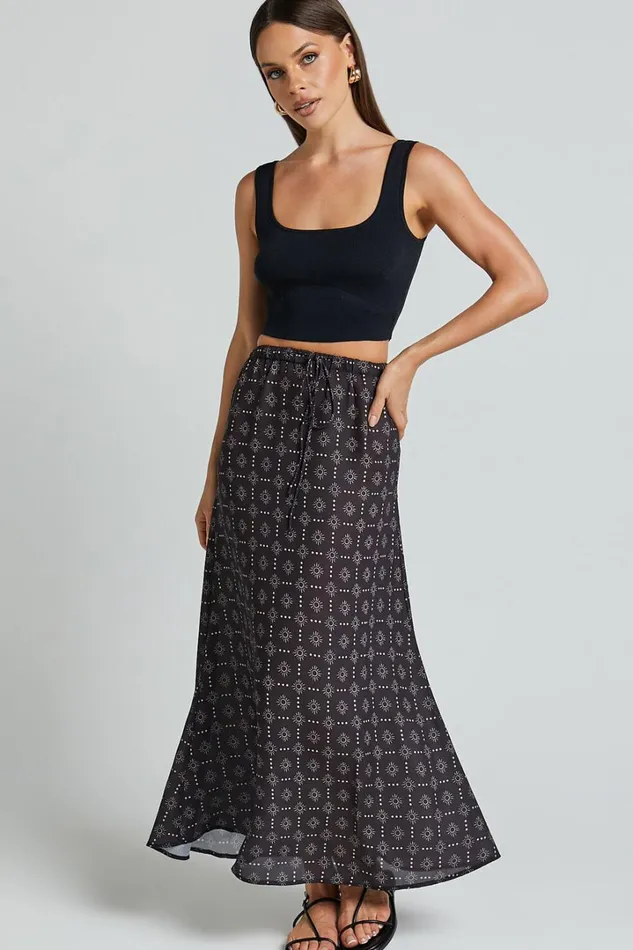 Brunita Midi Skirt 8211 Low Waisted Drawstring Slip Skirt In Sol De Cruz Print Women Showpo Skirts