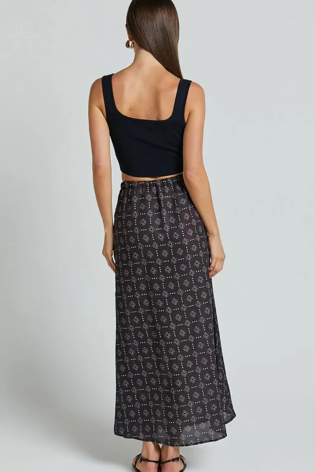 Brunita Midi Skirt 8211 Low Waisted Drawstring Slip Skirt In Sol De Cruz Print Women Showpo Skirts