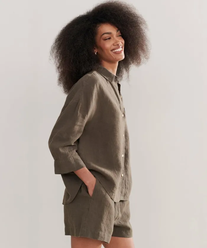 ButtonUps Women Jenni Kayne Linen Logan Shirt Dark Moss