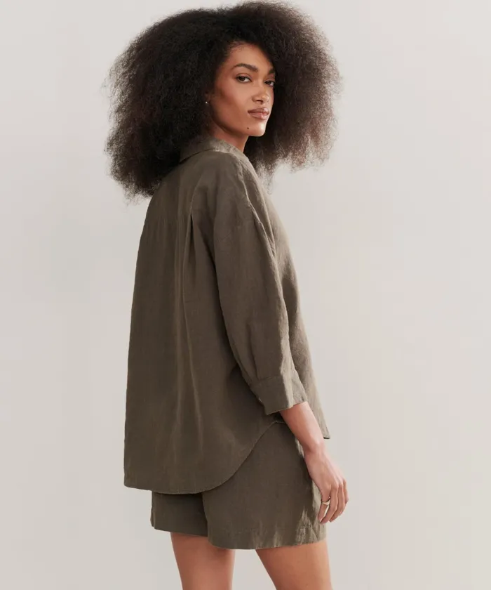 ButtonUps Women Jenni Kayne Linen Logan Shirt Dark Moss
