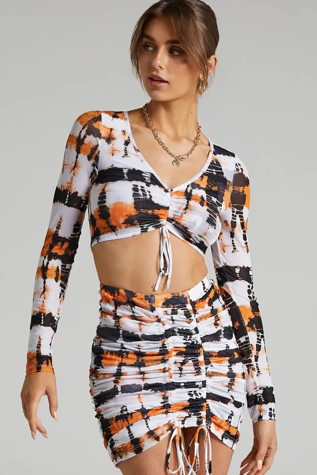 BY DYLN 8211 Penny Top In Orange Printed Mesh Women Showpo Tops