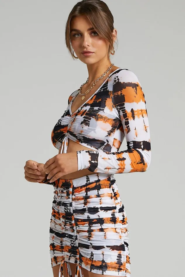 BY DYLN 8211 Penny Top In Orange Printed Mesh Women Showpo Tops
