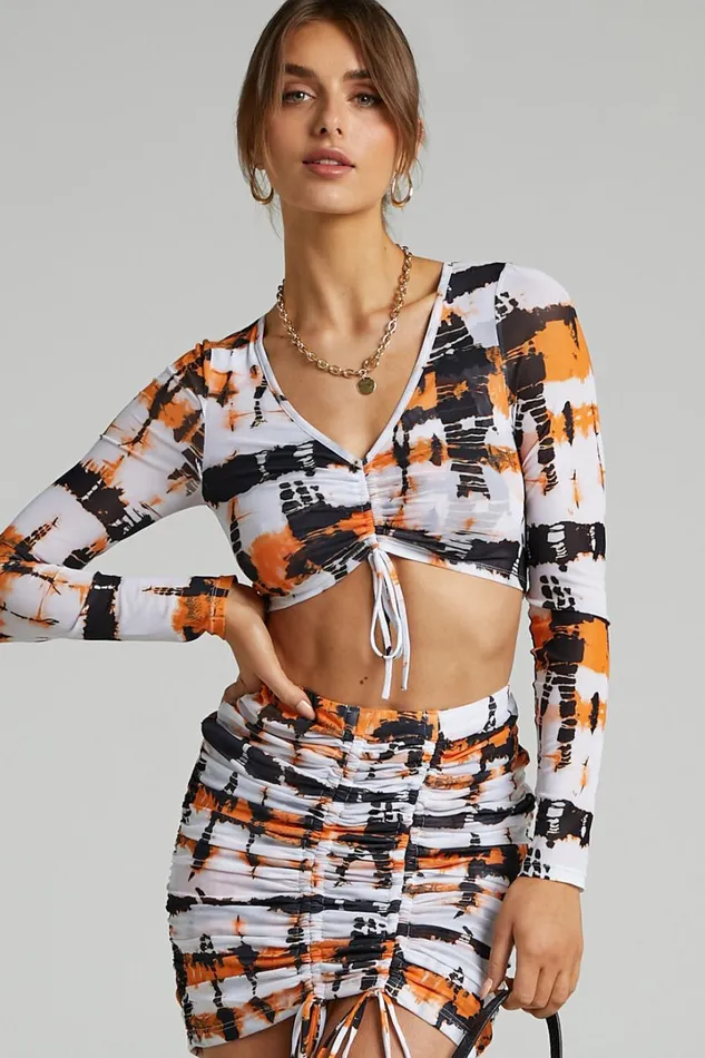 BY DYLN 8211 Penny Top In Orange Printed Mesh Women Showpo Tops