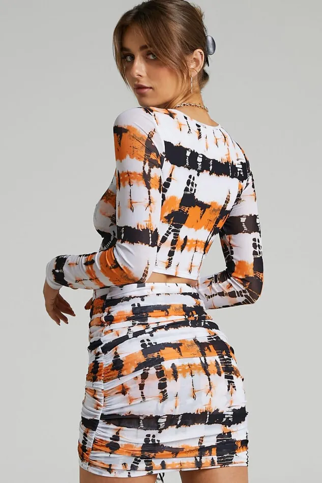BY DYLN 8211 Penny Top In Orange Printed Mesh Women Showpo Tops