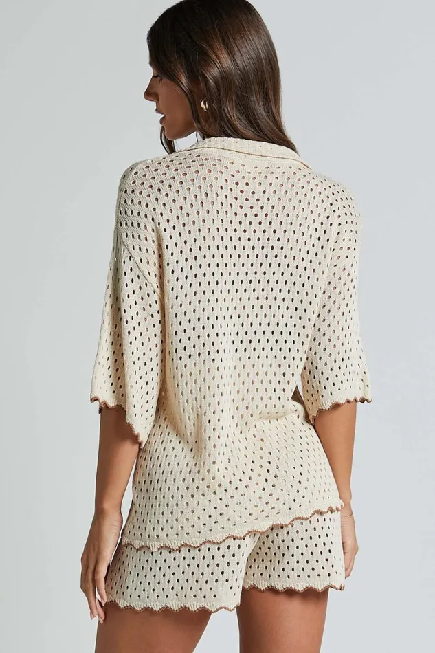 Caja Shirt 8211 Button Up Wavy Hem Knit Shirt In NutmegShell Women Showpo Knitwear