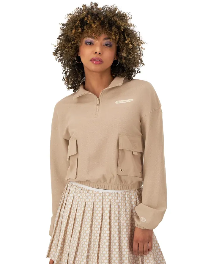 Campus Pique Zip Pullover C Logo Champagne Frost Women Champion Jackets
