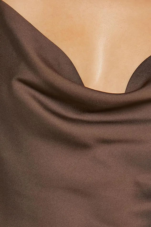 Cardi Top 8211 Cowl Neck Thin Strap Satin Cami Top In Chocolate Women Showpo Tops
