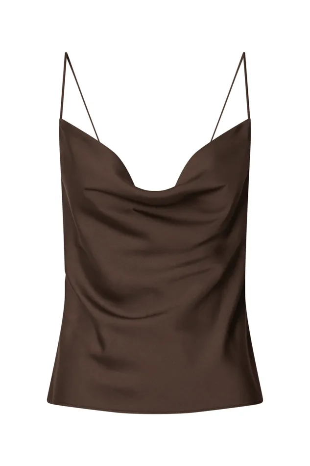 Cardi Top 8211 Cowl Neck Thin Strap Satin Cami Top In Chocolate Women Showpo Tops