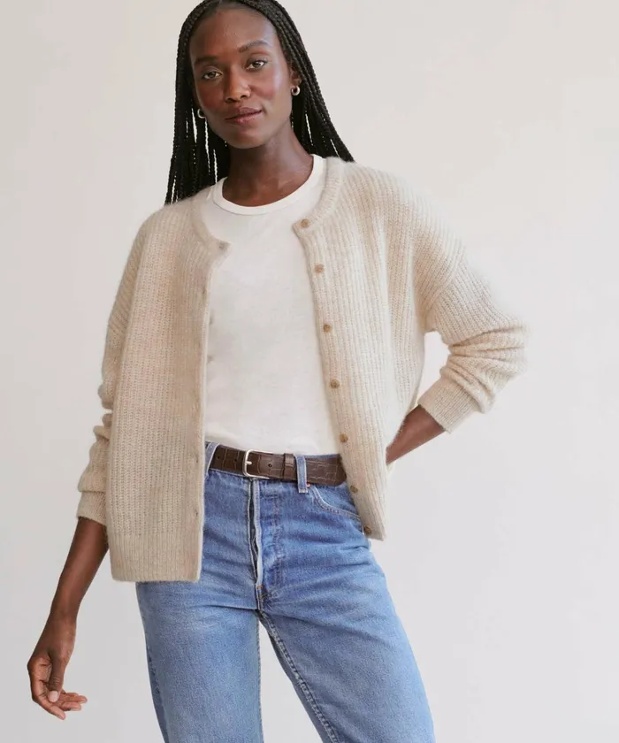 Cardigans Women Jenni Kayne Hayes Crewneck Cardigan Sand Sand