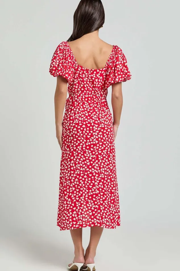 Carlyn Midi Dress 8211 Sweetheart Puff Sleeve Wrap Dress In Red Floral Women Showpo Dresses