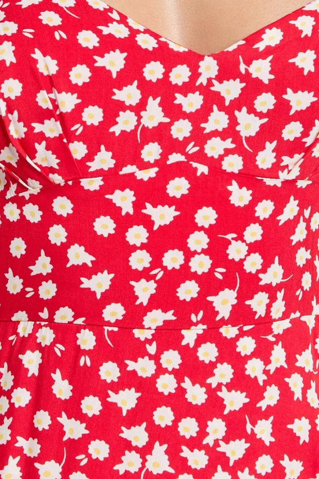Carlyn Midi Dress 8211 Sweetheart Puff Sleeve Wrap Dress In Red Floral Women Showpo Dresses