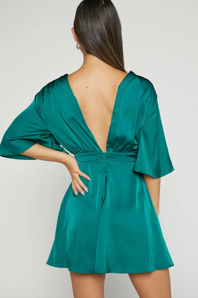 Carmella Mini Dress 8211 Plunge Neck Short Flutter Sleeve Dress In Emerald Women Showpo Dresses
