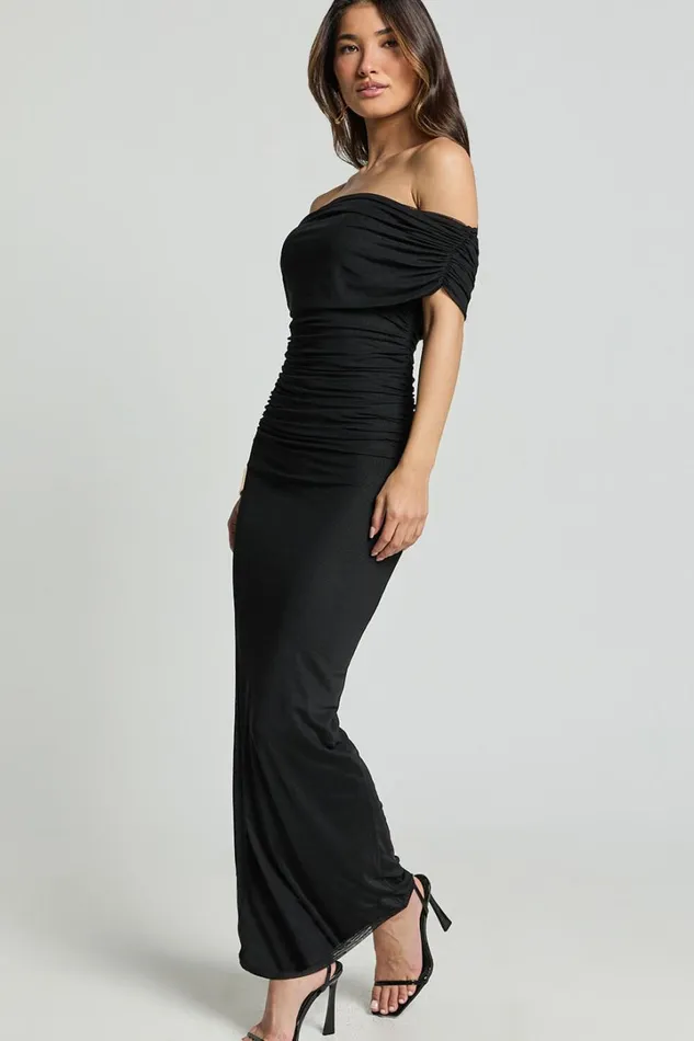 Caterina Maxi 8211 Ruched Off Shoulder Mesh Dress In Black Women Showpo Curve Clothes