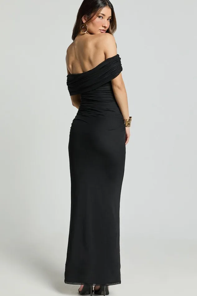 Caterina Maxi 8211 Ruched Off Shoulder Mesh Dress In Black Women Showpo Curve Clothes
