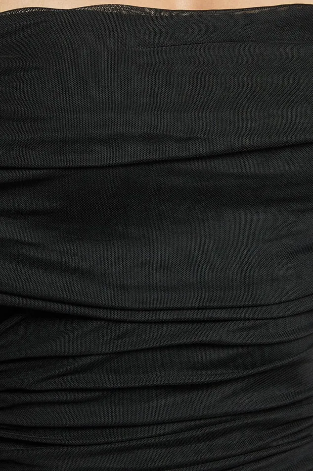 Caterina Maxi 8211 Ruched Off Shoulder Mesh Dress In Black Women Showpo Curve Clothes
