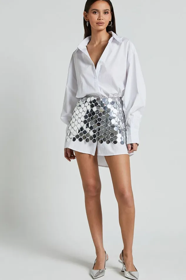 Cece Mini Skirt 8211 Circle Sequin Bodycon Skirt In Silver Women Showpo Skirts