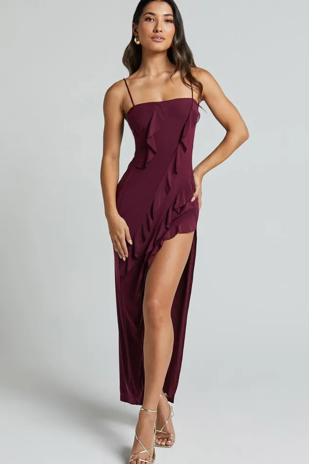 Cecelia Midi Dress 8211 Ruffle Detail Dress In Grape Women Showpo Dresses