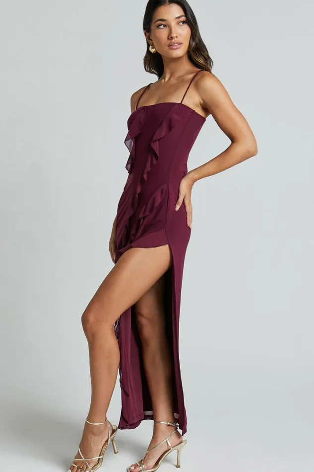 Cecelia Midi Dress 8211 Ruffle Detail Dress In Grape Women Showpo Dresses