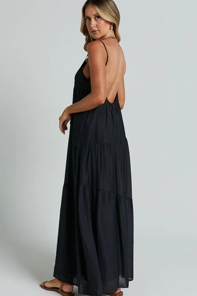 Cecila Midi Dress 8211 Straight Neckline Sleeveless Dress In Black Women Showpo Conscious