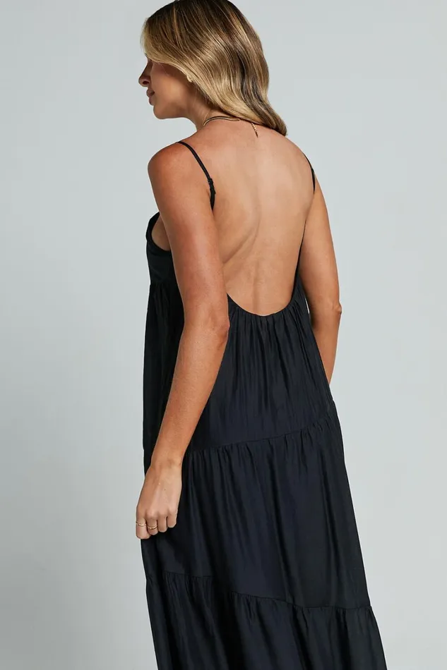 Cecila Midi Dress 8211 Straight Neckline Sleeveless Dress In Black Women Showpo Conscious