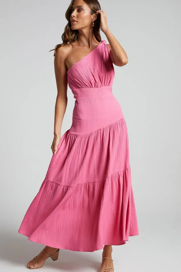 Celestia Midi Dress 8211 Tiered One Shoulder Dress In Bright Pink Women Showpo Curve Clothes Celestia Midi Dress 8211 Tiered One Shoulder Dress In Bright Pink Women Showpo Curve Clothes