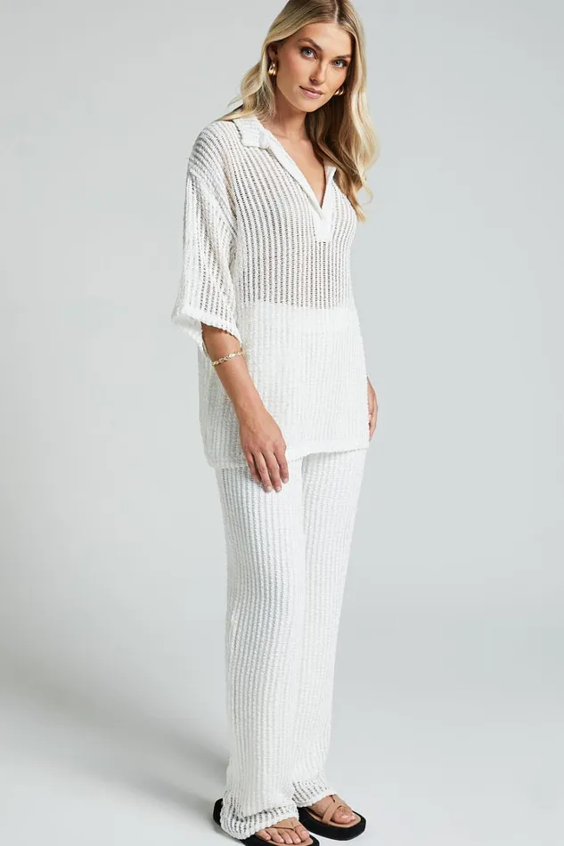 Cessily Top 8211 V Neck Oversized Sheer Crochet Blouse In White Women Showpo Tops