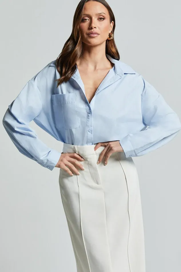 Chaemay Shirt 8211 Long Sleeve Shirt In Blue Women Showpo Curve Clothes