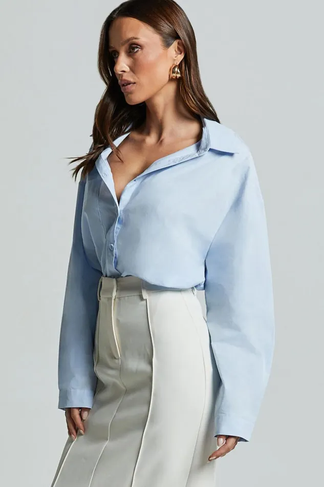 Chaemay Shirt 8211 Long Sleeve Shirt In Blue Women Showpo Curve Clothes
