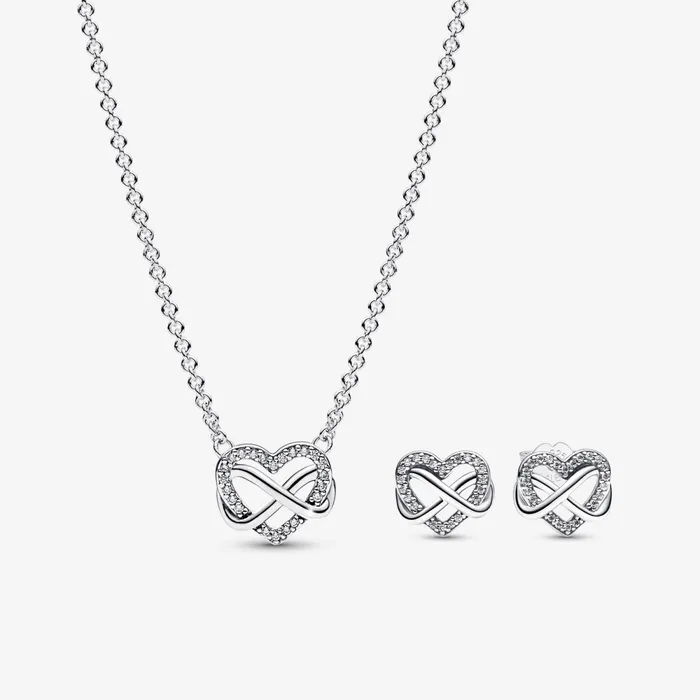 Chain Necklaces Women Pandora Sparkling Infinity Heart Necklace and Stud Earrings