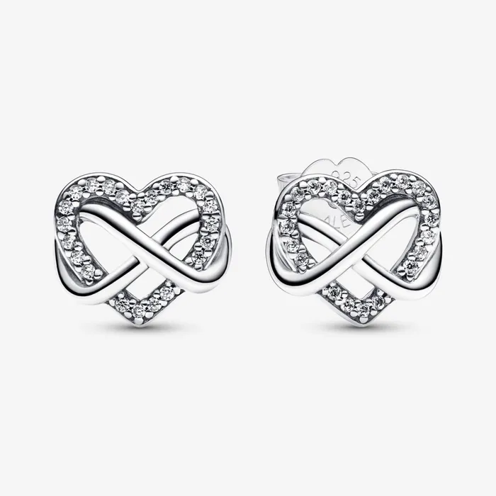 Chain Necklaces Women Pandora Sparkling Infinity Heart Necklace and Stud Earrings