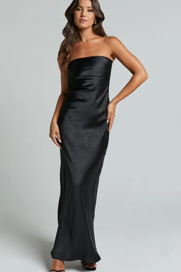 Charlita Maxi Dress 8211 Strapless Cowl Back Satin Dress In Black Women Showpo Dresses