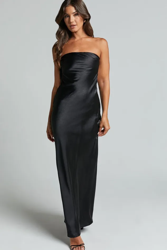 Charlita Maxi Dress 8211 Strapless Cowl Back Satin Dress In Black Women Showpo Dresses