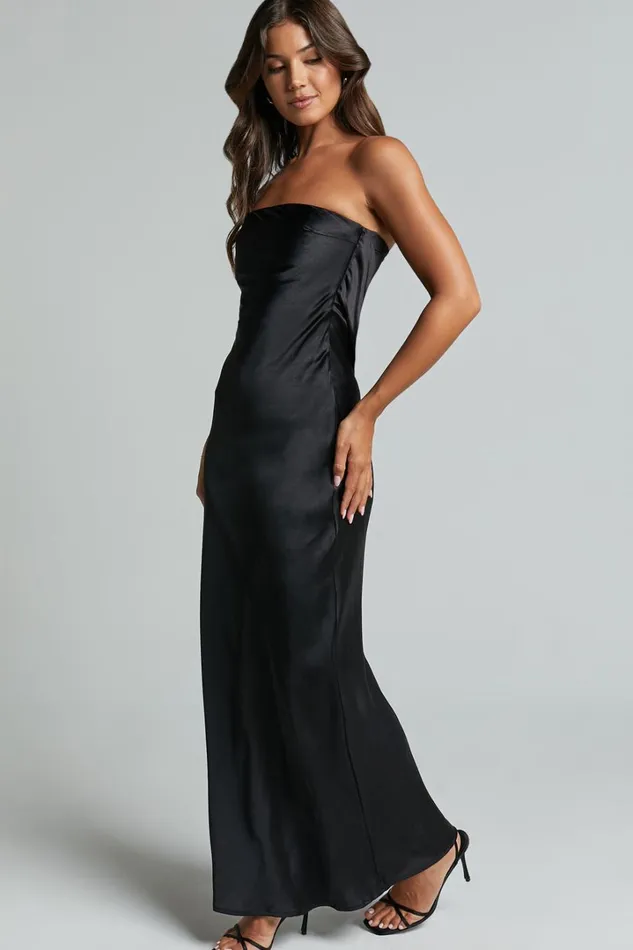Charlita Maxi Dress 8211 Strapless Cowl Back Satin Dress In Black Women Showpo Dresses