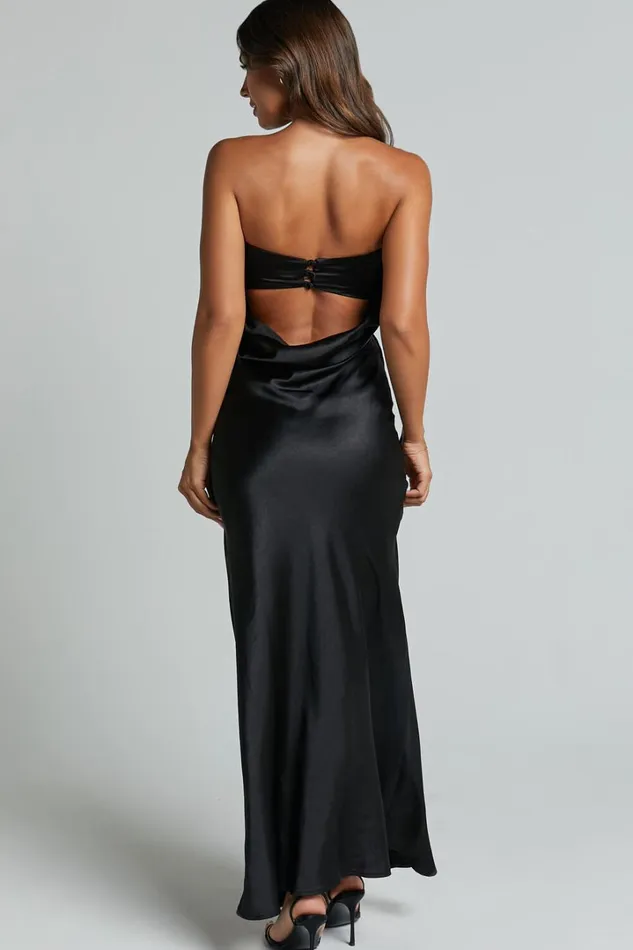 Charlita Maxi Dress 8211 Strapless Cowl Back Satin Dress In Black Women Showpo Dresses
