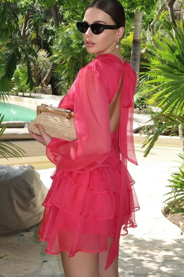 Charlize Mini Dress 8211 High Neck Long Sleeve Layered Dress In Coral Women Showpo Dresses Charlize Mini Dress 8211 High Neck Long Sleeve Layered Dress In Coral Women Showpo Dresses