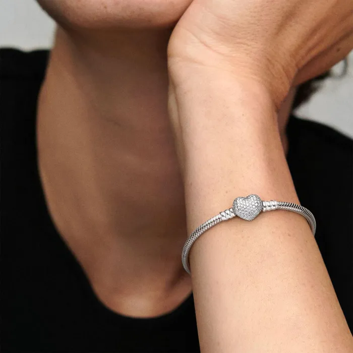 Charm Bracelets Women Pandora Online Moments Sparkling Heart Pav Clasp Snake Chain Bracelet Sterling Silver