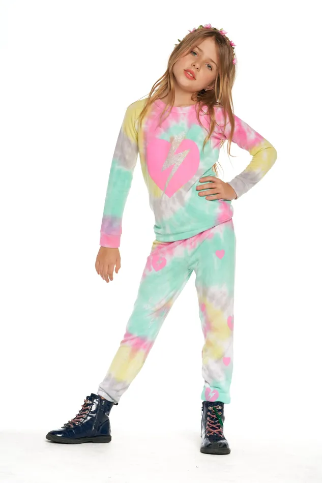 Chaser Brand Bottoms Girls Tie Dye Bolt Heart Pants