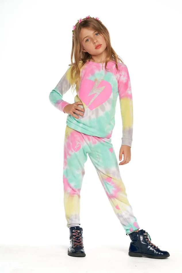 Chaser Brand Bottoms Girls Tie Dye Bolt Heart Pants