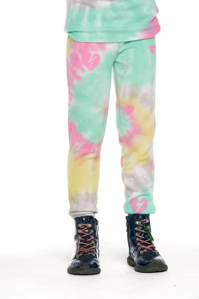Chaser Brand Bottoms Girls Tie Dye Bolt Heart Pants