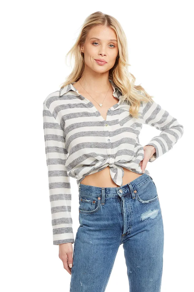 Chaser Brand Classic Long Sleeve Button Down Shirt Womens Loungewear