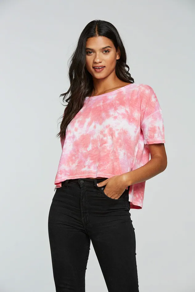 Chaser Brand Gauze Jersey Boxy Short Sleeve Hi Lo Tee Womens Tops