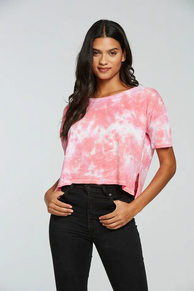Chaser Brand Gauze Jersey Boxy Short Sleeve Hi Lo Tee Womens Tops