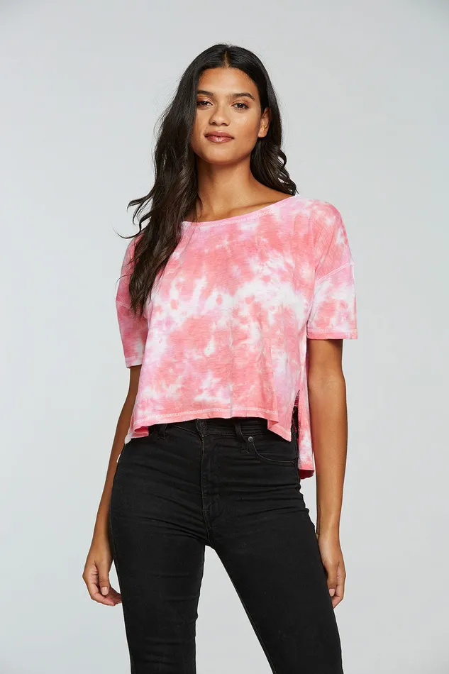 Chaser Brand Gauze Jersey Boxy Short Sleeve Hi Lo Tee Womens Tops