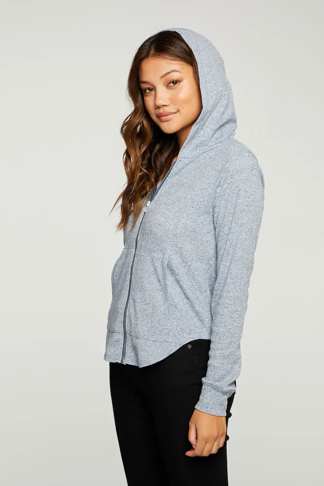 Chaser Brand Linen Rib Long Sleeve Shirttail Zip Up Hoodie Womens Outerwear