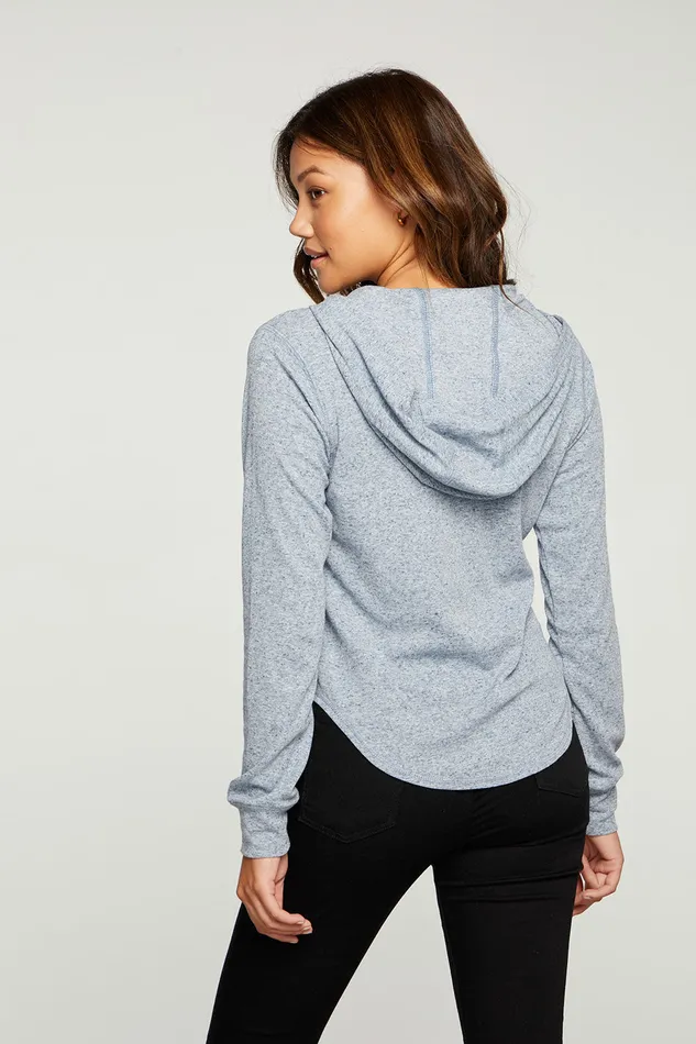 Chaser Brand Linen Rib Long Sleeve Shirttail Zip Up Hoodie Womens Outerwear