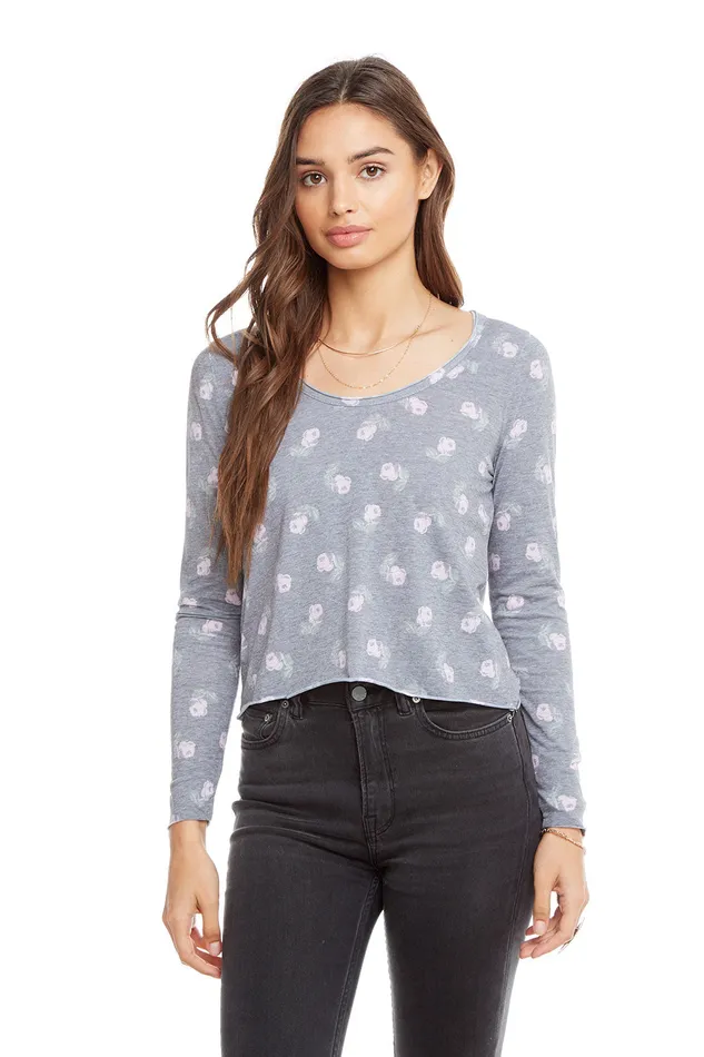 Chaser Brand Loungewear Womens Vintage Jersey Long Sleeve Scoop Neck Crop Tee