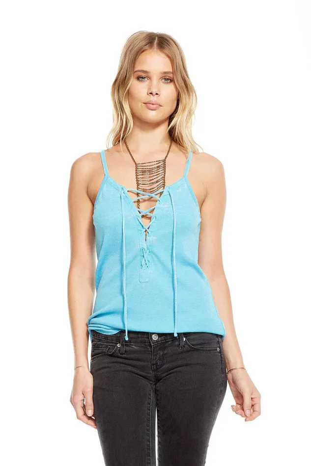 Chaser Brand Loungewear Womens VINTAGE RIB LACE UP CAMI